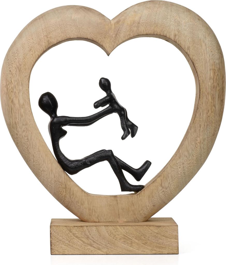 Dekofigur Mother’s Love Schwarz 30,5 cm aus Mangoholz und Aluminium Skulptur Mutter mit Kind im Herz Symbol für Liebe Familie und Geborgenheit
