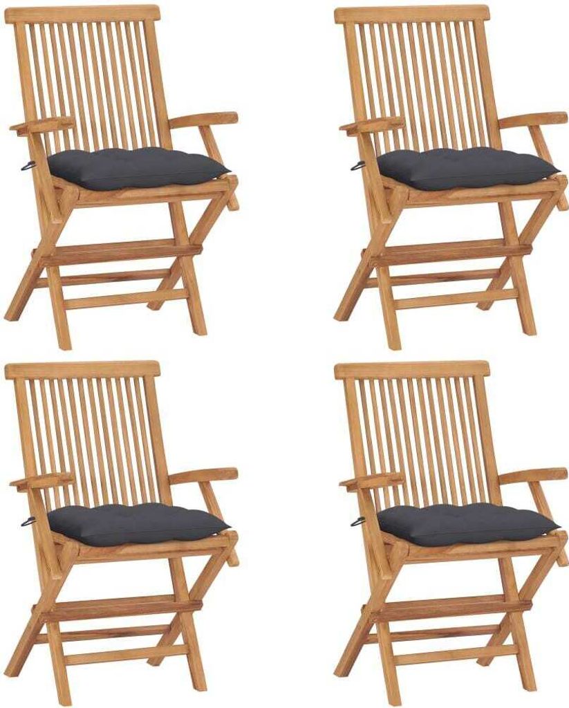 Gartenstühle mit Anthrazit Kissen 4 Stk. Massivholz Teak