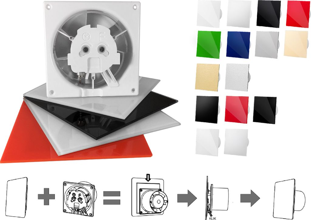 Leiser Badlüfter Feuchtesensor (HS) Ø 100mm Marmor Glas, Kugellager, Geräuscharm, geringer Energieverbrauch, für Bad sowie Küche dRim