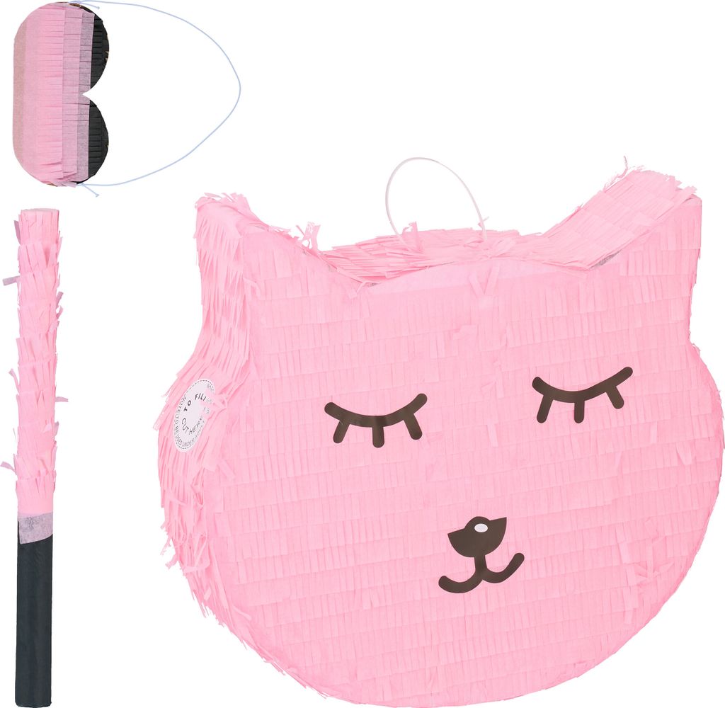 Relaxdays Pinata w kształcie kota, z kijem i maską, pinata Zdjęcie produktu 