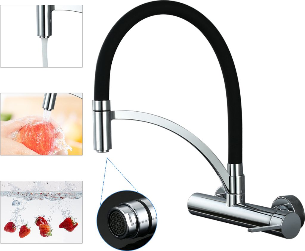 Wasserhahn Küche Wandmontage Schwarz,180° drehbar Silikon Produktbild 4
