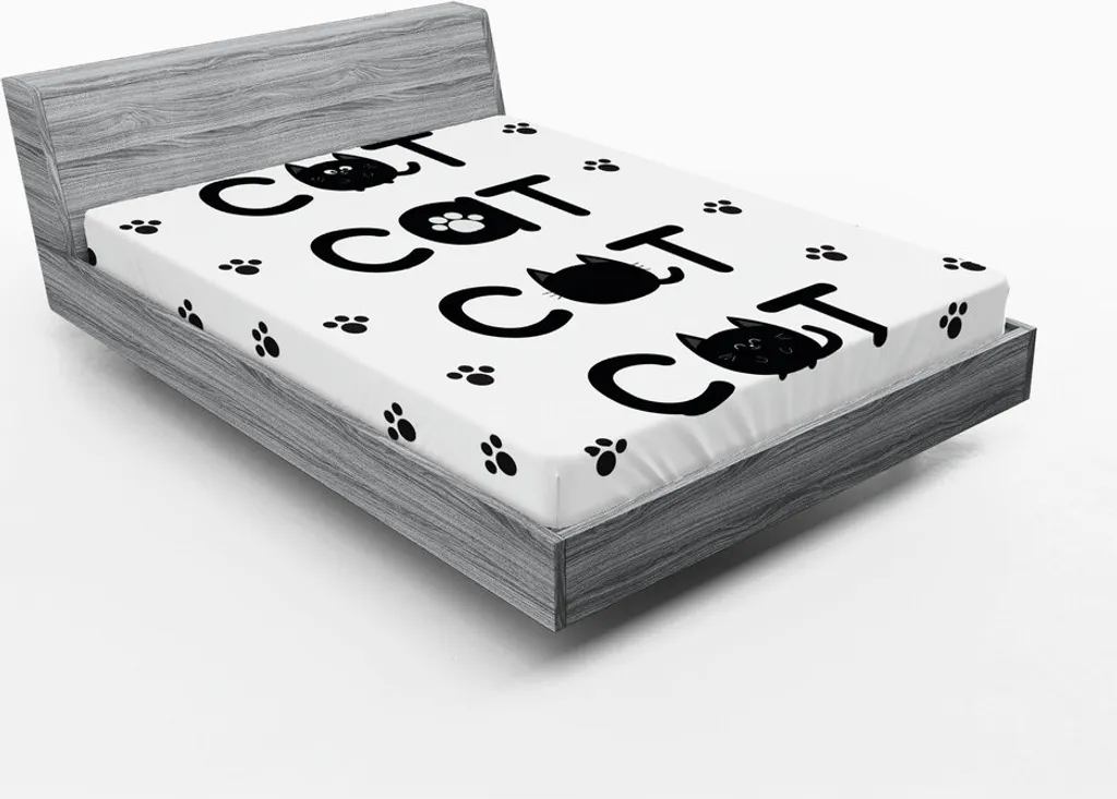 Lenzuolo con Angoli ABAKUHAUS Gattini 180x200 cm - Design Bianco e Nero