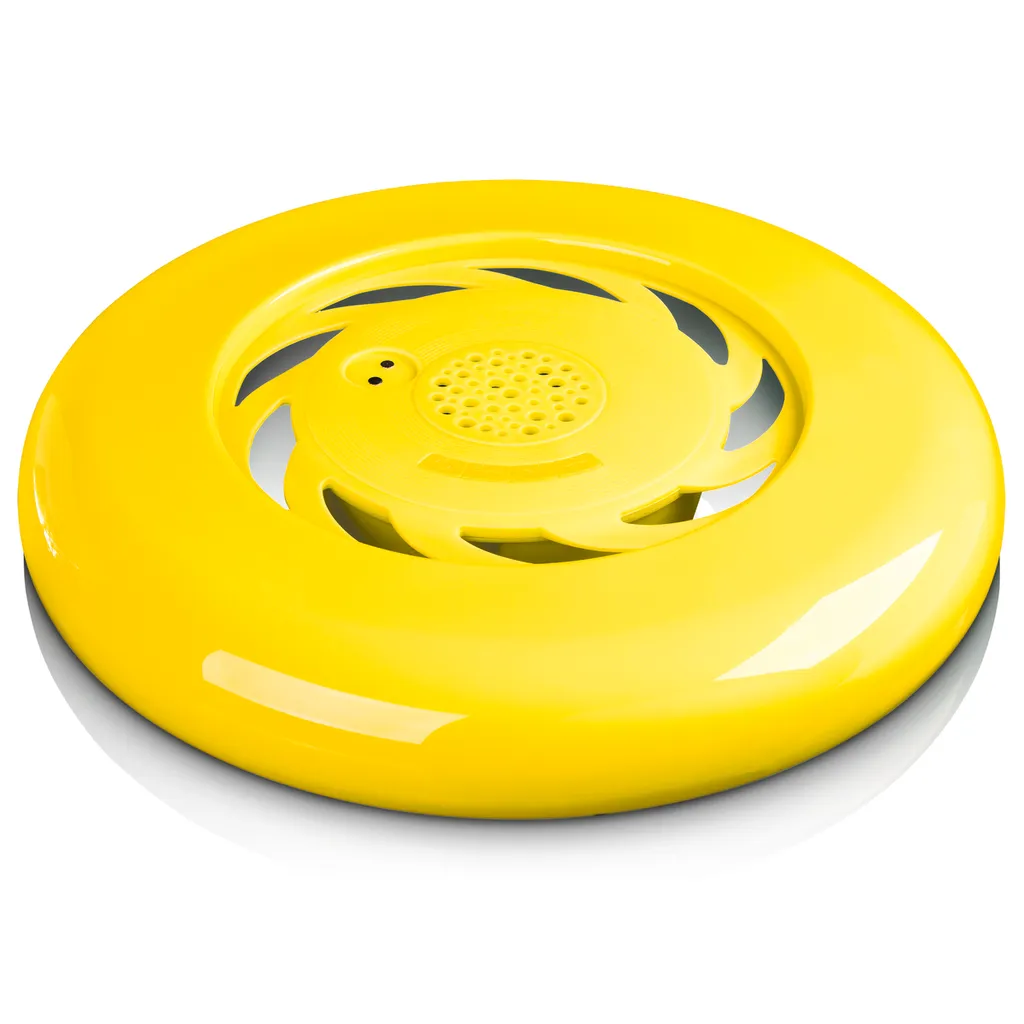 Frisbee avec enceinte Bluetooth étanche jaune de 20 m de portée