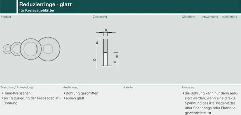 Anello di riduzione per lame circolari, liscio, 80x50x2,2 mm