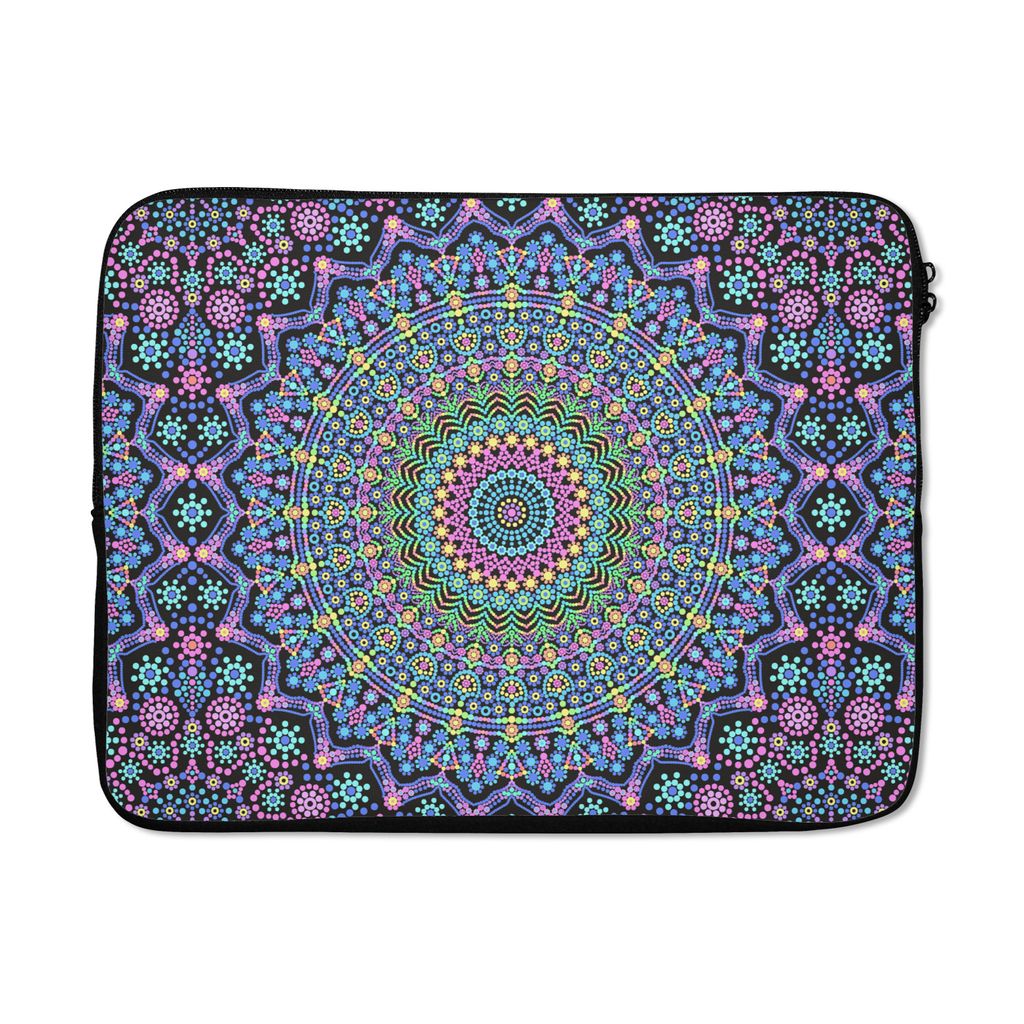 MuchoWow Laptop Hülle 15 Zoll Mandala - Hippie - Regenbogen - Neon - Muster Laptoptasche - Laptoptasche - Sleeve - Rundum-Schutz