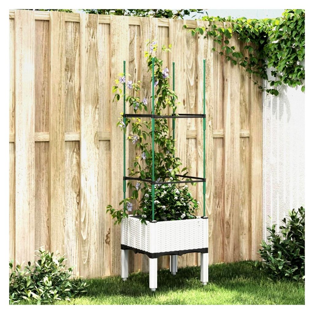 Pflanzkübel mit Rankgitter Weiß 40x40x142,5 cm PP