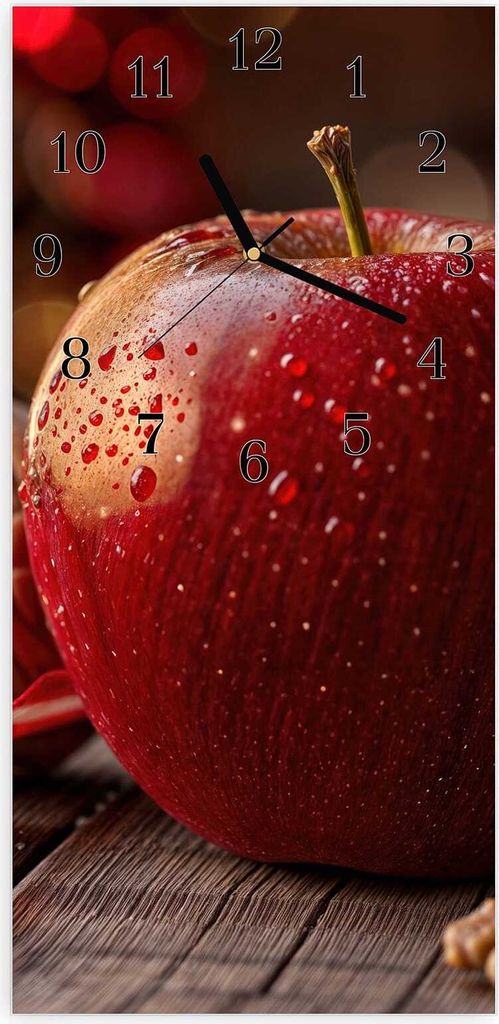 Wanduhr aus Glas mit Motiv Apfel und Nüsse- 30 x 60 cm - inkl. Aufhängesystem
