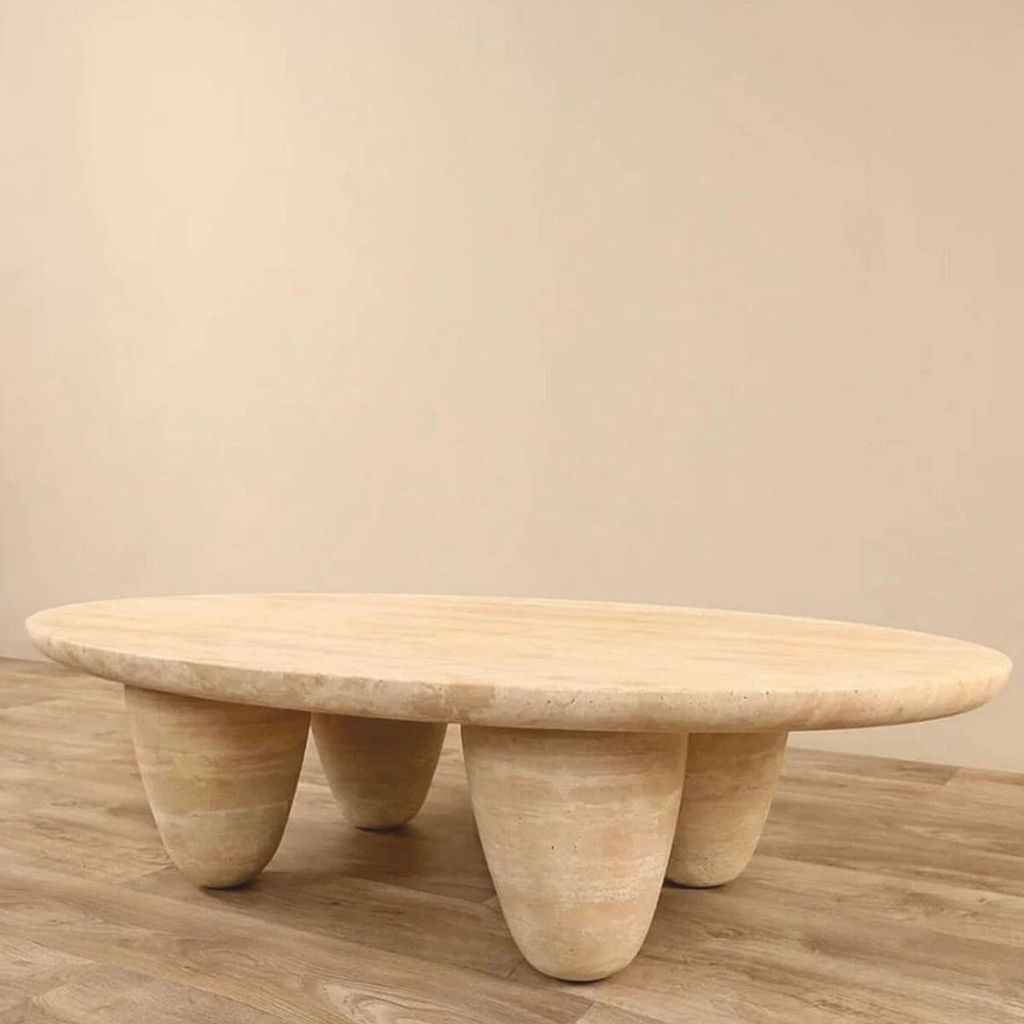 Casa Padrino Luxus Travertin Naturstein Couchtisch Beige 120 cm - Wohnzimmer Möbel