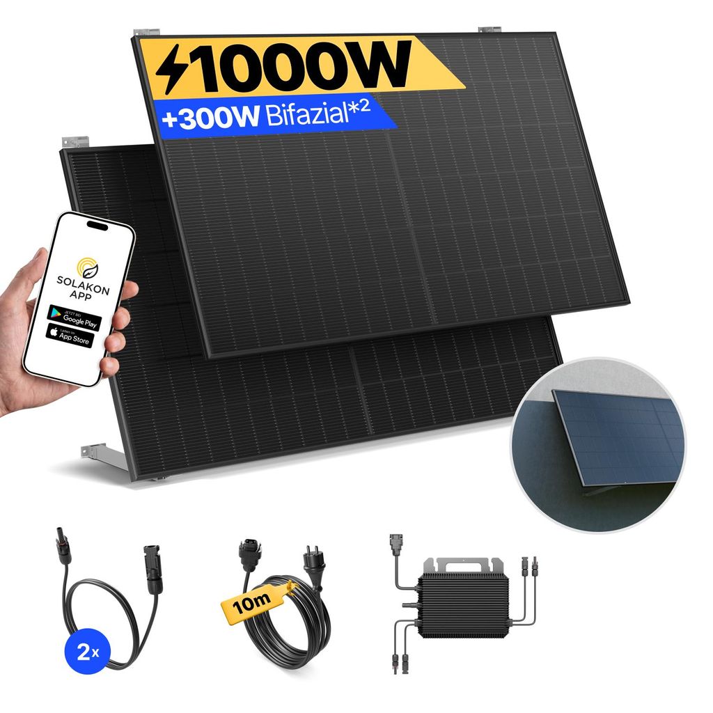 Balkonkraftwerk 1000W Solaranlage mit Wand/Gartenhaus Produktbild 