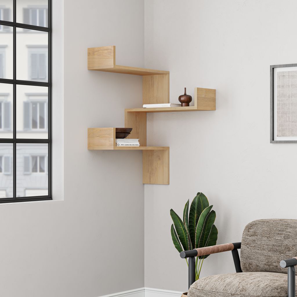 DECORTIE Luksa Eckwandregal Modernes Bücherregal Eiche 60 x Produktbild 
