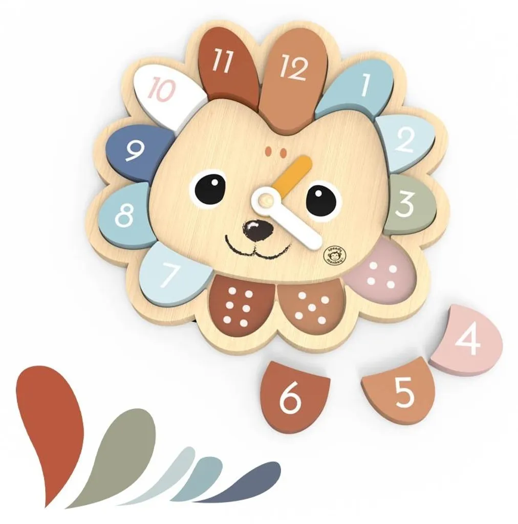 Jouet d'éveil horloge en bois pour enfant Speedy Monkey avec chiffres