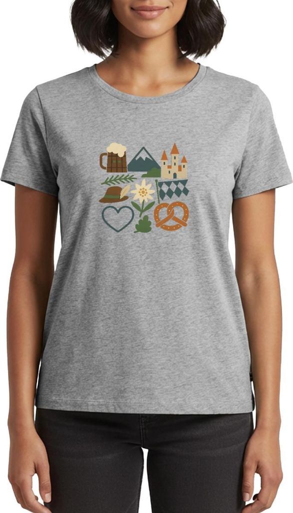 Spreadshirt Bayern Volksfest Breze Edelweiß München Frauen Premium T-Shirt, XXL, Grau meliert