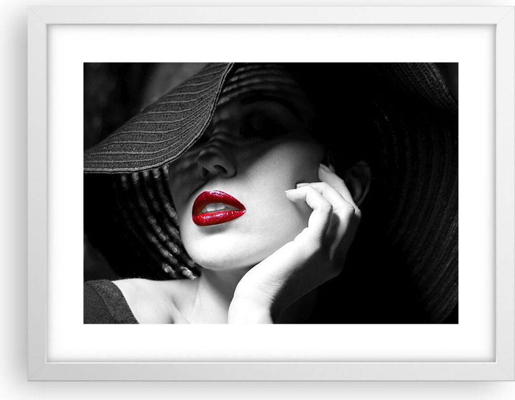 Gerahmtes Poster - Weißer Rahmen - Frau Gesicht Lippen - 40x30 cm - Wand Bild - Wanddeko - Wandbilder - Kunstposter - Wandposter - Bilderrahmen - ...