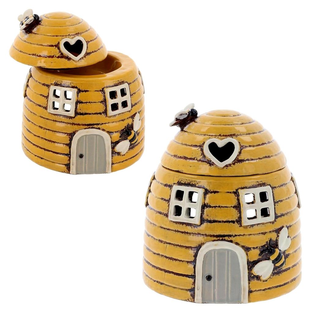 Teelichthalter aus Village Pottery, Bienenstock-Design, Gelb
