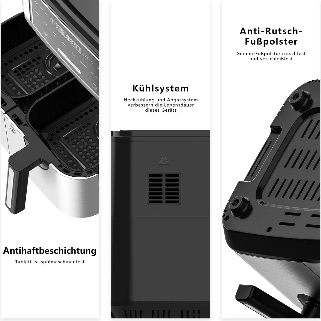 Heißluftfritteuse 10L mit 2 Frittierfächern, Air Fryer, Produktbild 3