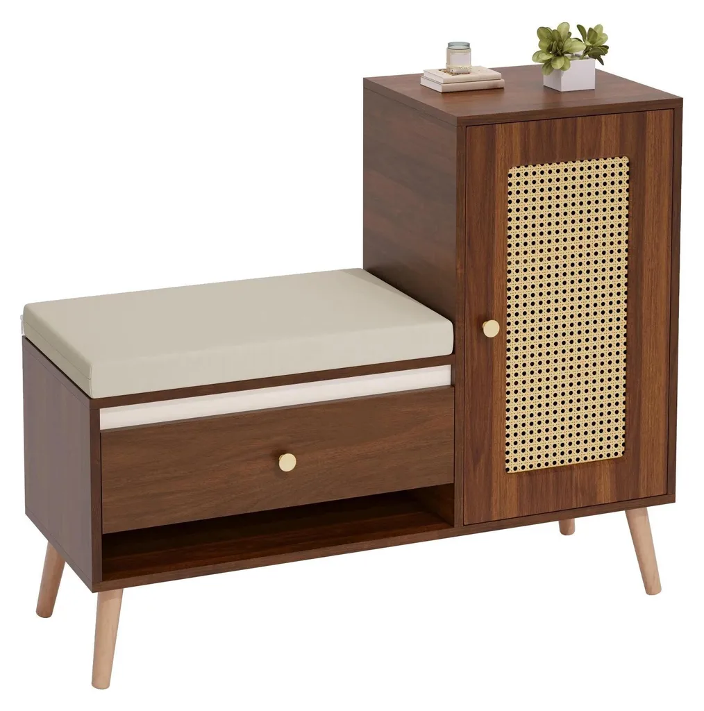 Banc à chaussures avec rangement en bois et assise confort - Modèle L100