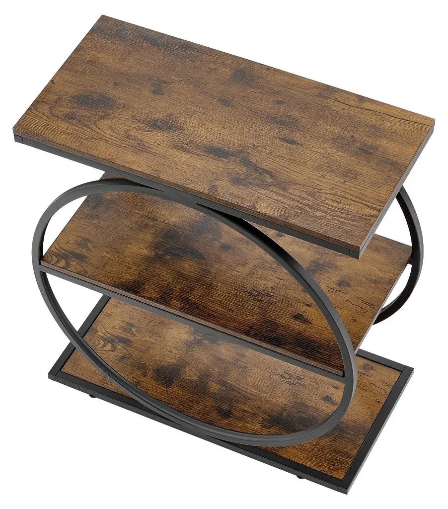 Table d'appoint étroite à 3 niveaux structure métal marron rustique - 9