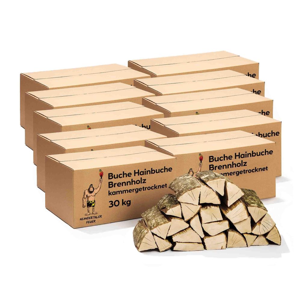 Neandertaler Feuer Brennholz Buche Kaminholz - Buchenholz Grillholz 25 cm 300 kg | Hartholz Feuerholz | Holz für Grill Kamin Smoker Ofen | Firewood