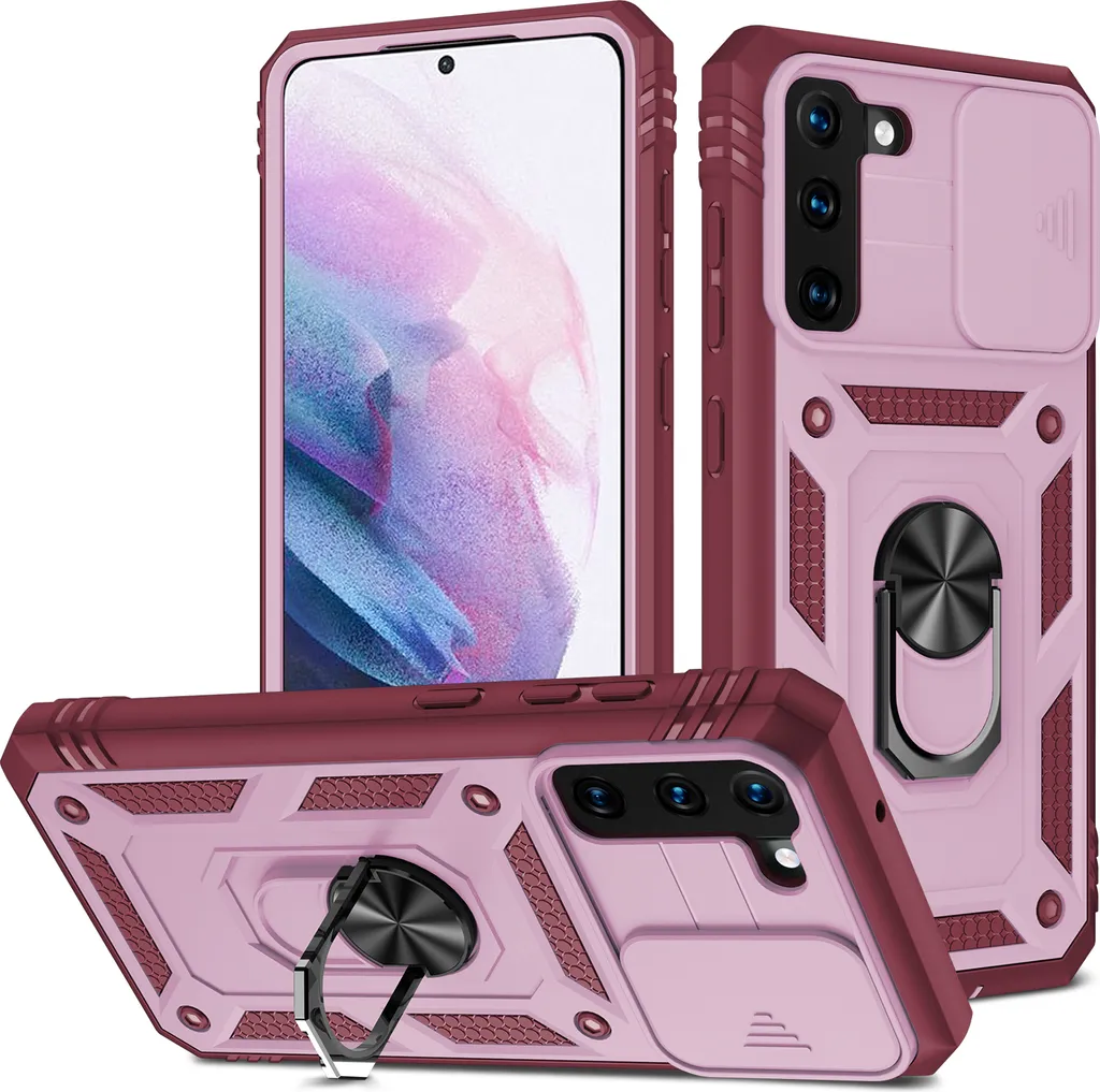 Custodia Samsung S21 5G Protezione Privacy Fotocamera Rosso Rosa