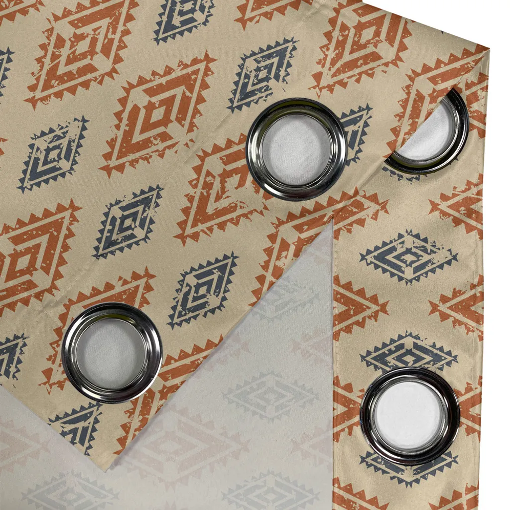 ABAKUHAUS Zambia Tenda con occhielli, design etnico tribale folk con effetti aztechi in stile retrò in stampa pastello, tende decorative a 2 pannelli per finestre, 280 cm x 245 cm, sabbia arancione blu scuro - 2