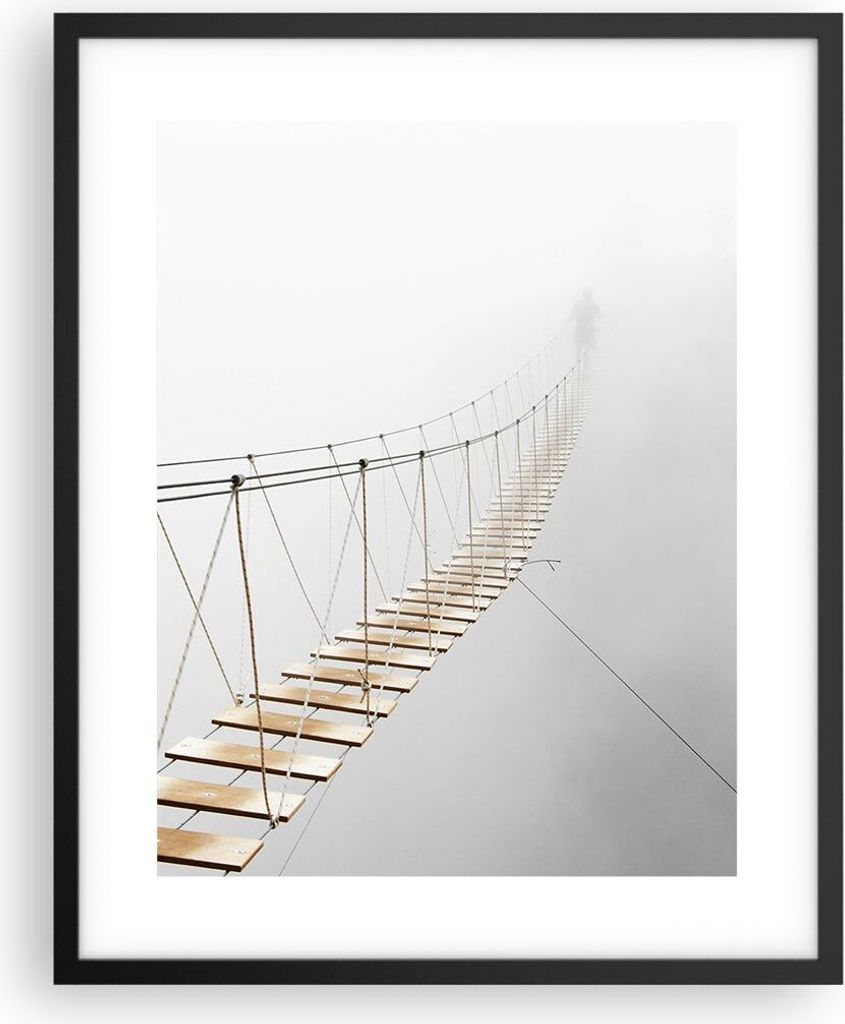 Gerahmtes Poster - Schwarzer Rahmen - Brücke ausgesetzt Nebel - 40x50 cm - Wand Bild - Wanddeko - Wandbilder - Kunstposter - Wandposter - Bilderra...