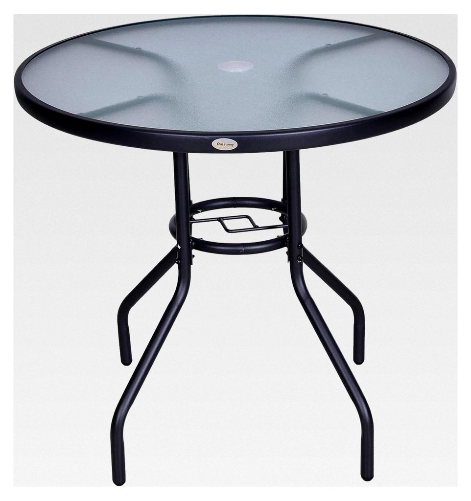 Gartentisch mit Schirmloch aus Hartglas und Metall Schwarz Ø80 x 72 cm