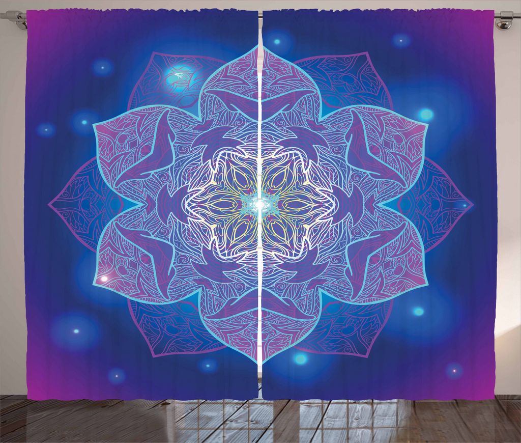 ABAKUHAUS Stern-Mandala Rustikaler Vorhang, Geometrie Stil Symbole, Wohnzimmer Universalband Gardinen mit Schlaufen und Haken, 280 x 225 cm, Mehrfa...