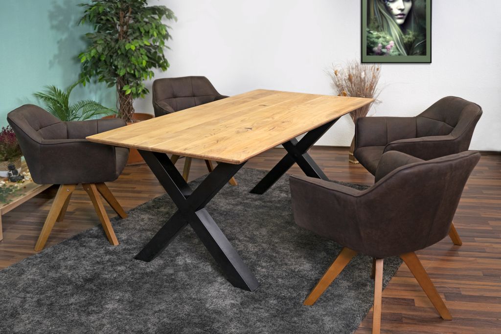 Esstisch 200x100cm Akazie massiv natur schweizer Kante X-Gestell ANDI