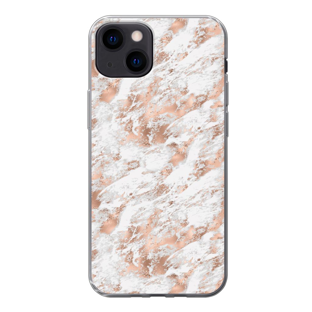MuchoWow Handyhülle Schutzhülle Hülle für iPhone 13 Roségold - Muster - Marmor - Luxus Silikon Softcase Handy Hülle - Karteninhaber