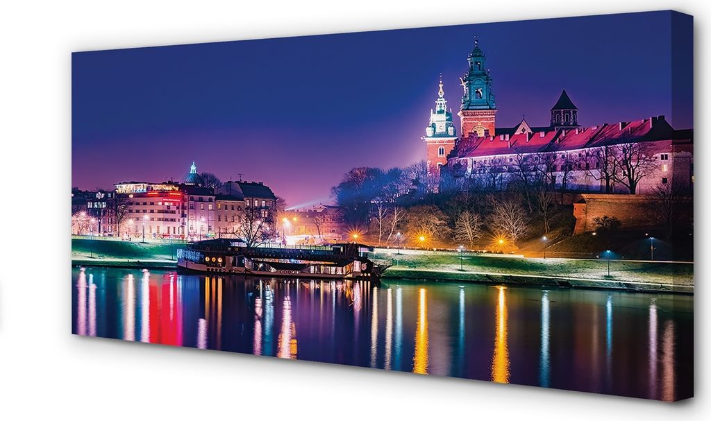 Leinwandbild 100x50 Wandkunst Krakow City Nacht Fluss
