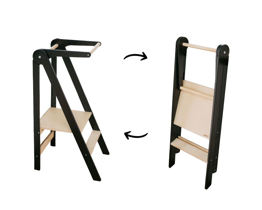 leg&go Faltbarer Lernturm mit abnehmbarem Sicherheitsbügel, aus Holz, Schwarz