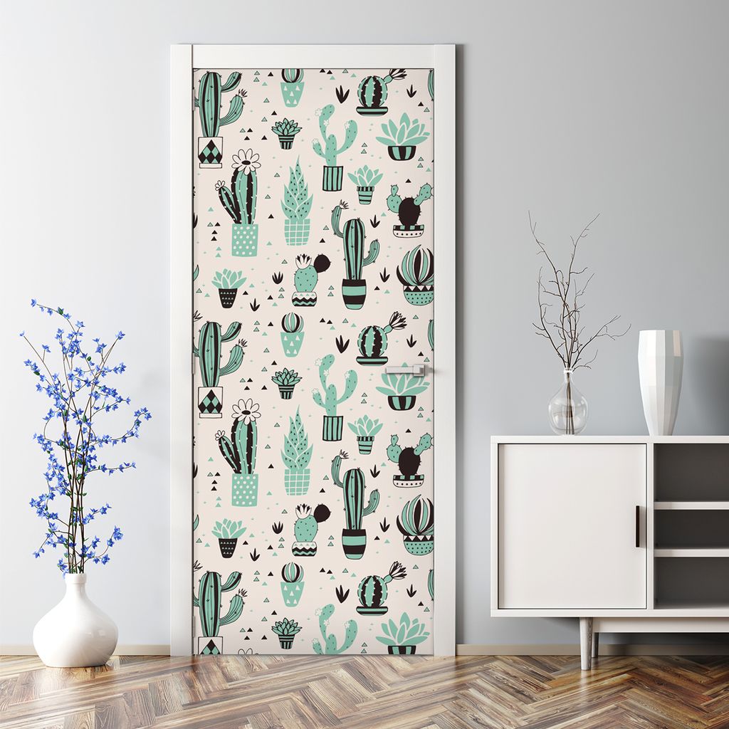 Dekorative Türtato Aufkleber selbstklebend Klebefolie Türposter Kakteentöpfe 85 x 200 cm
