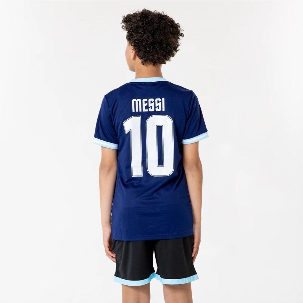 Messi Argentinien Auswärtstrikot Kinder - Fußballtrikot + Hose - Dunkelblau - Offizielle AFA Fanartikel - Größe 116 bis 164