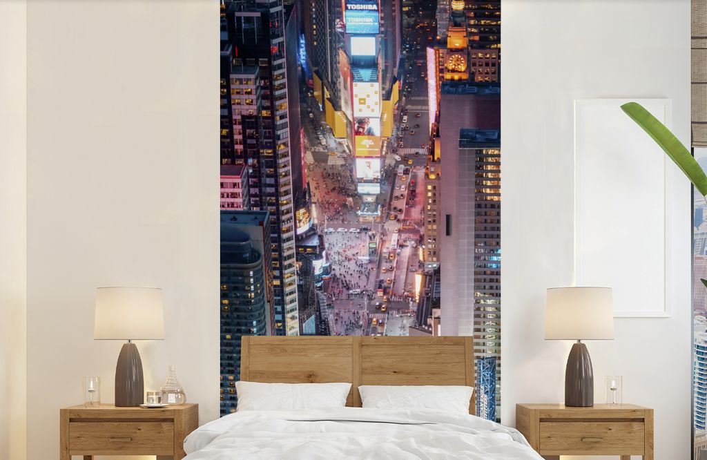 MuchoWow Fototapete für Wohnzimmer oder Schlafzimmer Wandtapete Vinyl Motivtapete Blick von oben auf den Times Square in New York - 120x240 cm -...