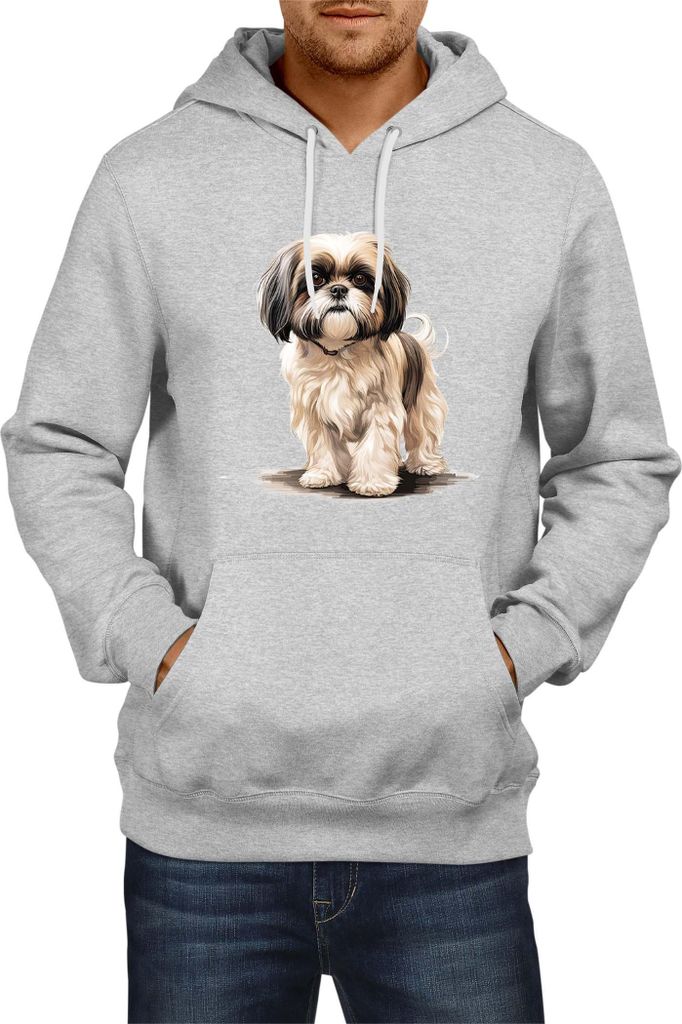 Herren Kapuzenpullover Dogs Breeds Shih Tzu Dog Breed 005, Man M / Grau