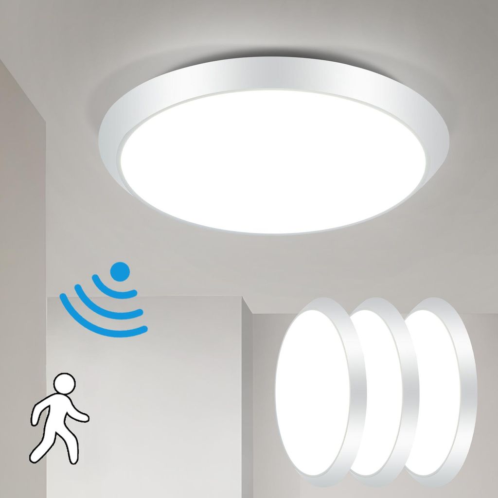 ZMH 3ER LED Deckenleuchte mit Bewegungsmelder Deckenlampe Weiß 15W Neutralweiß Flurlampe IP44 15W 30cm für Garage Werkstatt Küchen Hotel