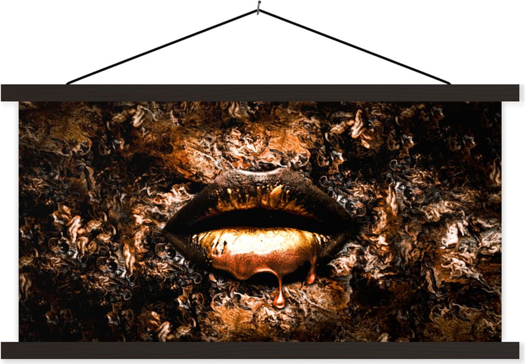 MuchoWow Textilposter Farbe - Lippen - Frau 120x60 cm mit schwarzem Rahmen - Dekoration Schlafzimmer