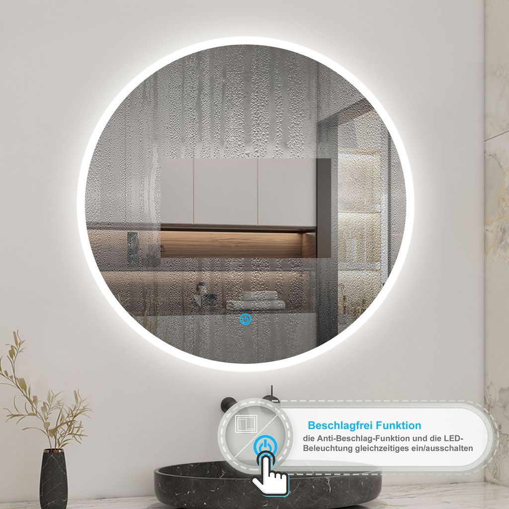LED Spiegel Rund 70cm 3in1 Warm/Neutral/Kaltweiß Dimmbar Produktbild 3