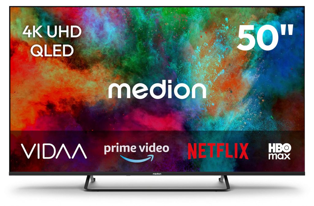 MEDION 125,7 cm (50 Zoll) QLED Fernseher (Smart-TV, Dolby Vision HDR, HBO Max, MagentaTV, Prime Video, Disney+, DAZN, Paramount+, Dolby Atmos, VIDA...