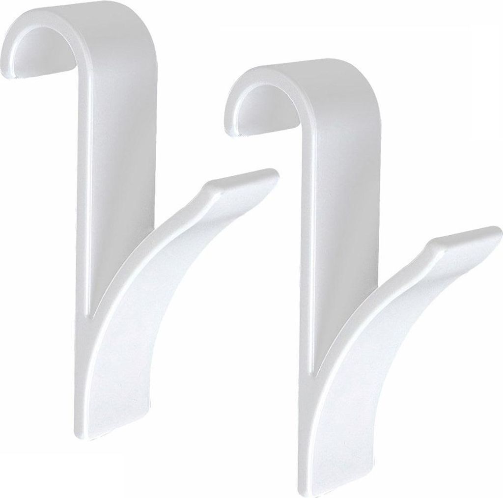 Two white hooks for radiators.