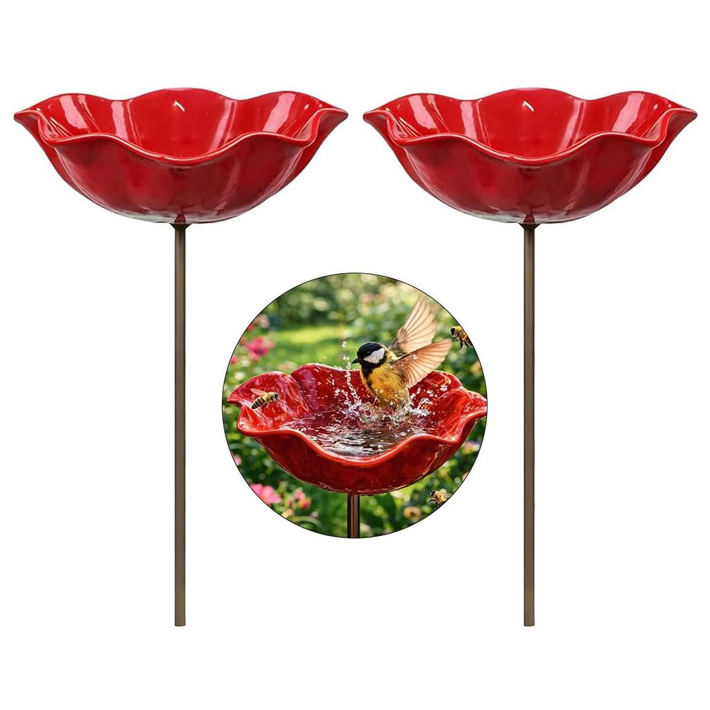 2er Set Metall-Gartenstecker Vogelbad, blumenförmiges Bienen- und Insektenbad, handgefertigtes Vogelbad für Garten, Bienen- und Schmetterlingsbad