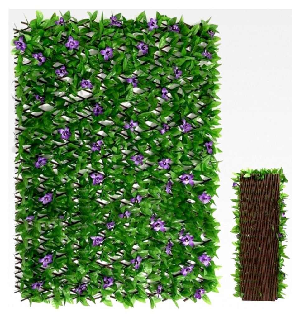 Künstlicher Blumenzaun aus Efeublättern, Sichtschutz, erweiterbarer Gartenzaun, Dekoration, Modern, Lila, Seidenstoff und Zaun