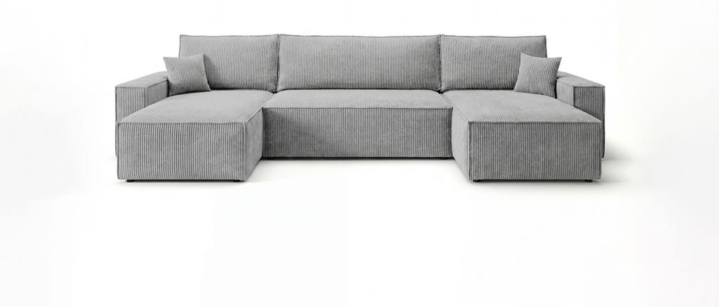 CORNERO Ecksofa mit schlaffunktion CALIFORNIA MINI U-Form grau Cord Poso 55 - Schlaffunktion, Bettkasten