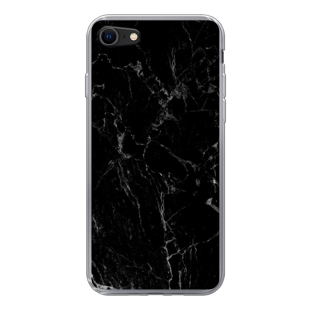 MuchoWow Handyhülle Schutzhülle Hülle für iPhone 7 Marmor - Schwarz - Naturstein Silikon Softcase Handy Hülle - Kartenhalter