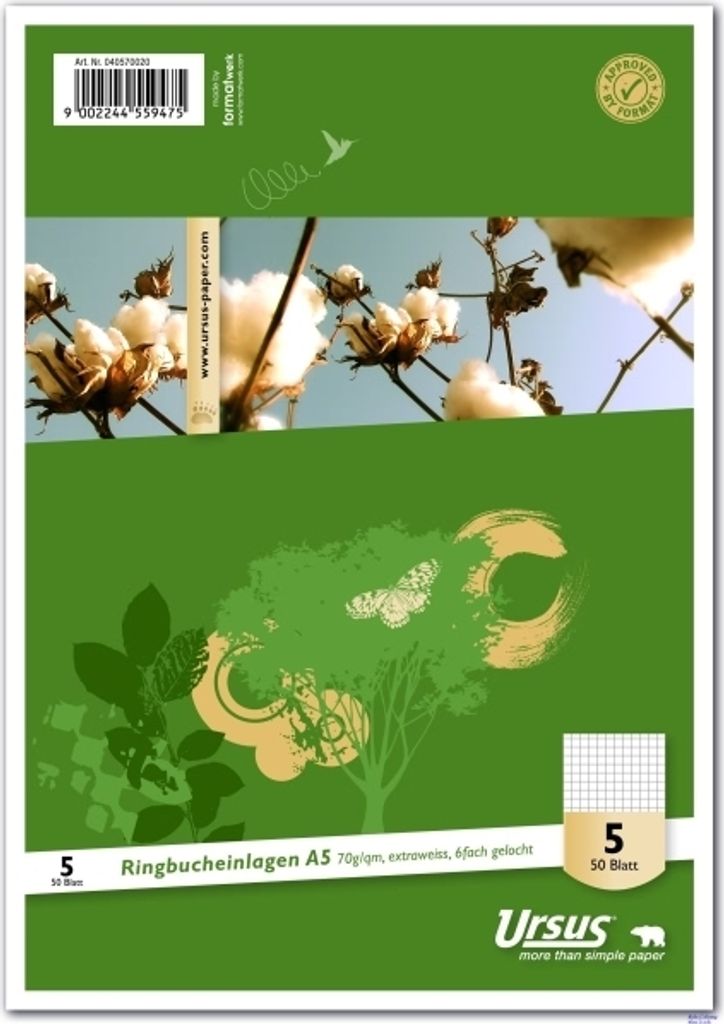 Ringbucheinlagen A5 70g/qm kariert VE=50 Blatt.
