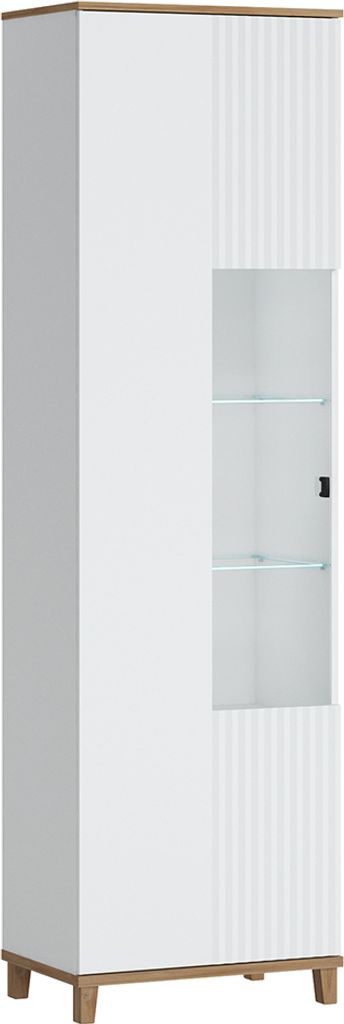Vitrinenschrank Vitrine PLYMOUTH-129 in weiß mit Eiche Nb., B/H/T ca. 60,8/208,4/40 cm