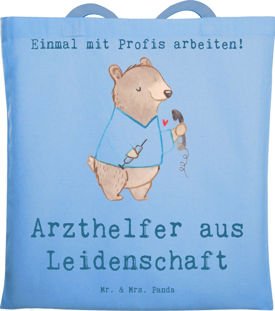 Mr. & Mrs. Panda Tote Bag Arzthelfer Leidenschaft - Sky Blue - Geschenk, MFA, Spruch, Krankenhaus, Shopping Tasche, Jutetasche, Stoffbeutel, Laptop...