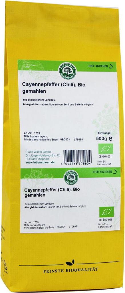 Cayennepfeffer (Chili) gemahlen 500g - Einzelgewürz von Lebensbaum