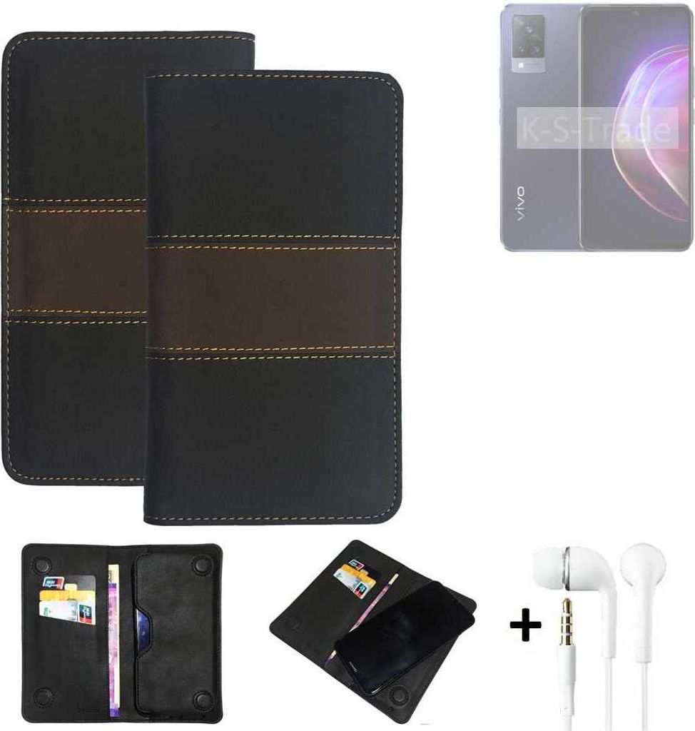 K-S-Trade Handyhülle + Kopfhörer kompatibel mit Vivo V21 5G Schutzhülle Walletcase Bookstyle Tasche Schutz Case Hülle Wallet Cover Kunstleder