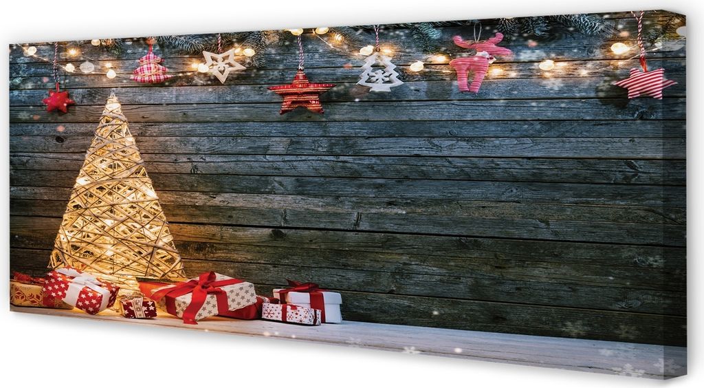 Leinwandbild 125x50 Wandkunst Geschenke Weihnachtsbaumdekoration Bretter